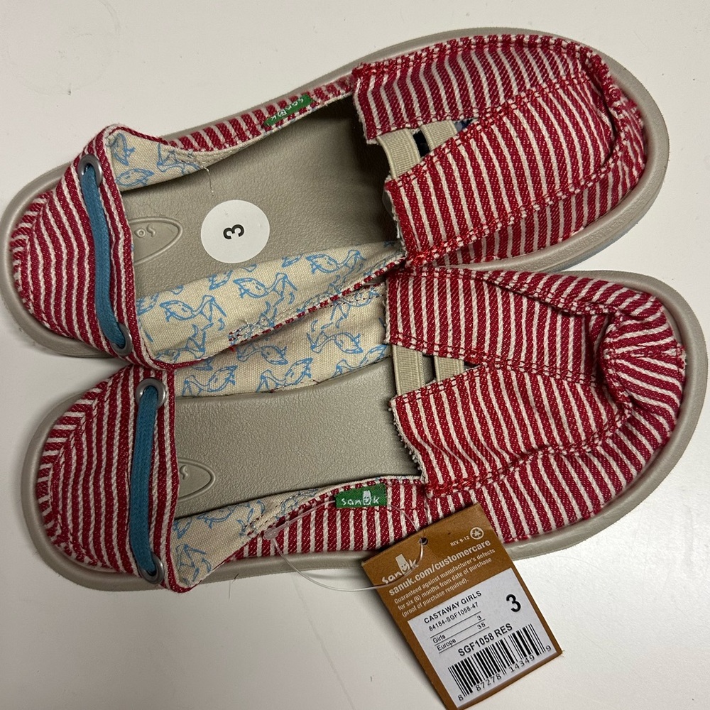 Sanuk Kids Striped Slip On Shoes Castaway Girls Sidewalk Surfer Sandals NEW